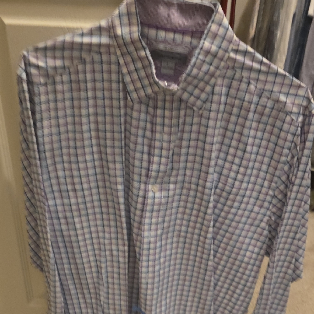 Johnston & Murphy Blue and Purple Checkered Dress Shirt